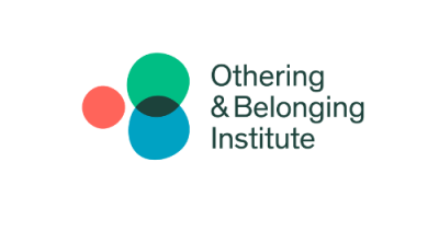 a small orange circle with a green circle and blue circle to its right with the text Other and Belonging Institute in black