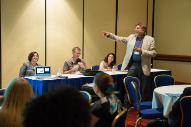 Measuring Learning panelists, from left to right: Kirsten Ellenbogen, Christian Schunn, Tina Phillips, Gil Noam (standing).