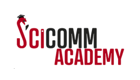 the words "Scicomm Academy" in red and black