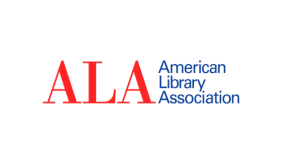 Red text to the left reads "ALA." Blue text to the right reads "American Library Association"