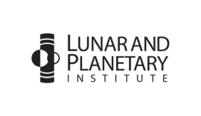 A black vertical rectangle with two white lines at the top and two white lines at the bottom. Two circles overlap in the middle. Text to the right reads "Lunar and Planetary Institute.""