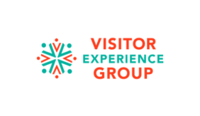 Image displays alternating V's to create a star to the left in orange and teal. Text to the right reads "Visitor Experience Group."