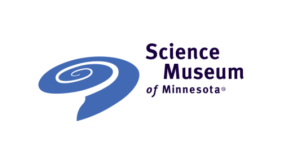 Image to the left contains a blue whirl. Black text to the right reads "Science Museum of Minnesota"