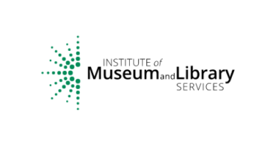 A burst of green dots to make a half star is to the left. Text to the right reads "Institute of Museum and Library Services" in black.