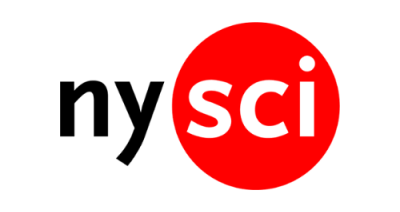 Image contains black text reading "NY" to the left and white text reading "SCI" to the right. The letters "SCI" are surrounded by a red circle.