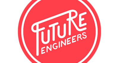 Image contains "Future Engineers" in white text inside of a red circle