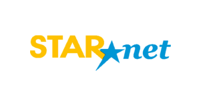 Image contains the word "Star" in yellow to the left and "Net" to the right in blue. In between both words is a blue star.