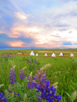 Teepees in a mountain system.